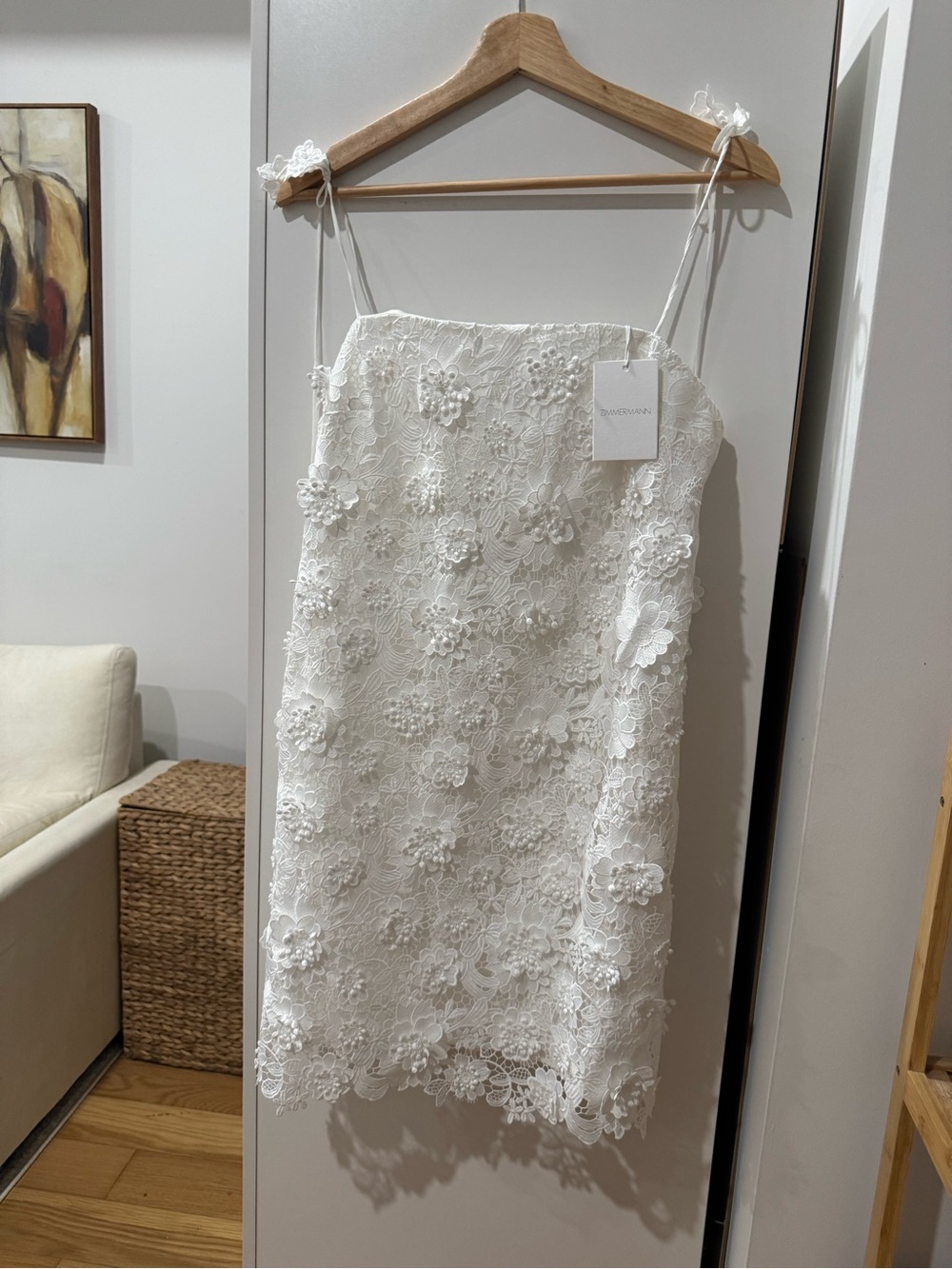 New w/Tags Zimmermann White 3D Floral Lace Mini Dress